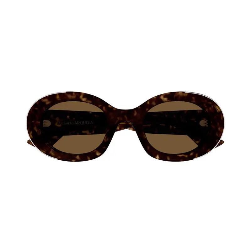 Alexander Mcqueen Sunglasses Oval Full Rim, Havana Frame And Brown Lens