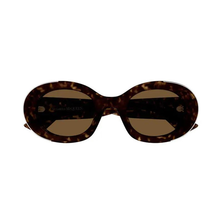 Alexander Mcqueen Sunglasses Oval Full Rim, Havana Frame And Brown Lens