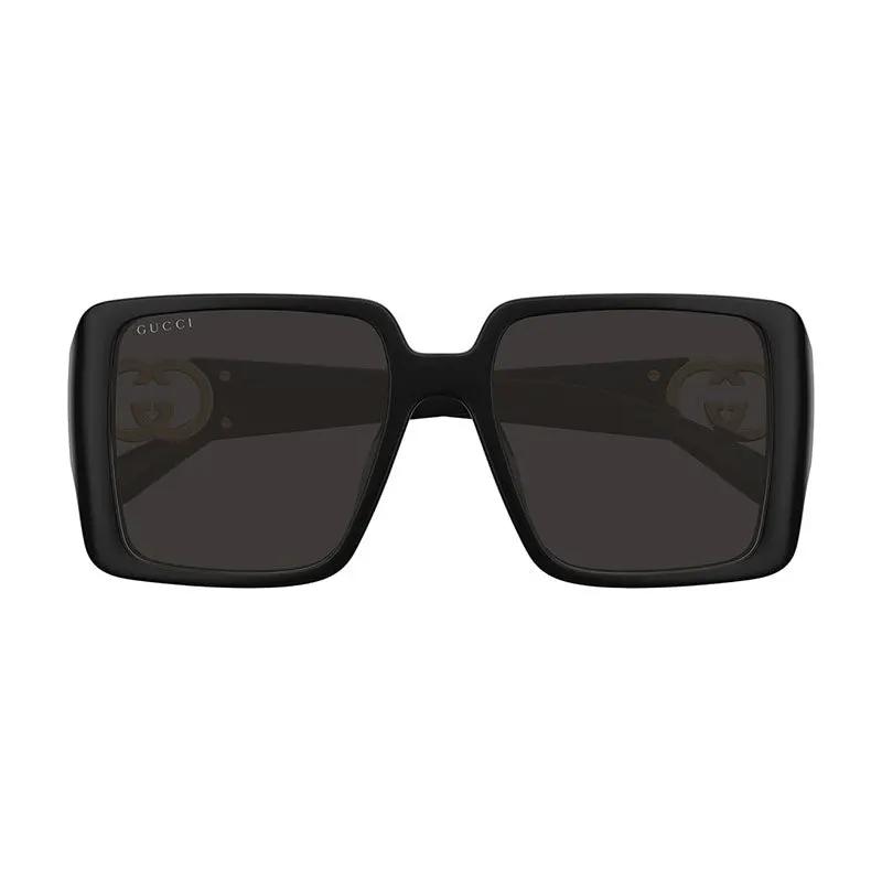 Gucci Sunglasses Square Full Rim, Shiny Black Frame And Grey Lens