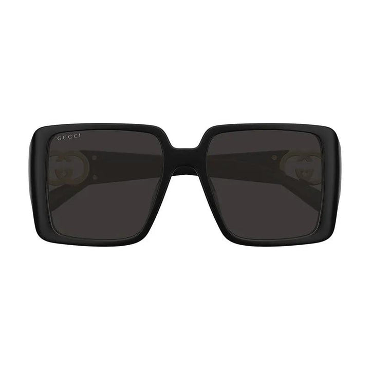 Gucci Sunglasses Square Full Rim, Shiny Black Frame And Grey Lens