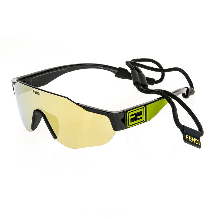 Fendi Shield Rimless, with a Shiny Black frame and Yellow Mirror lens.