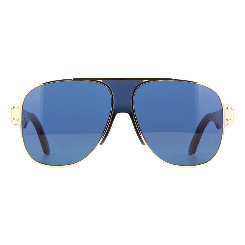 Dior Aviator Full Rim, with a Gold frame and Blue lens.