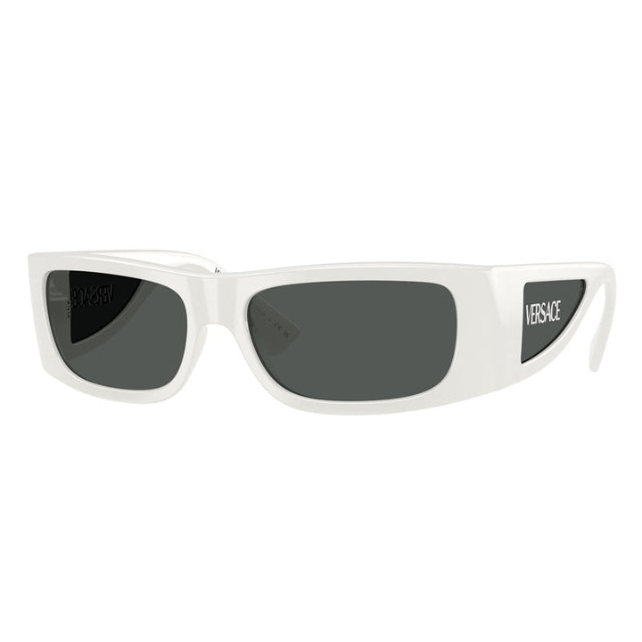 Versace Rectangle Full Rim, with a White frame and Dark Grey lens.