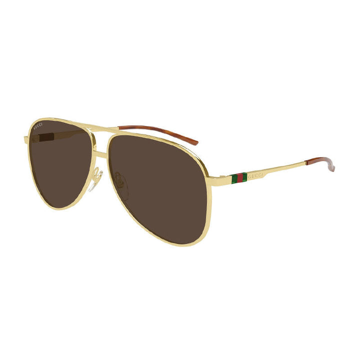 Gucci Aviator Full Rim, with a Gold frame and Brown lens.