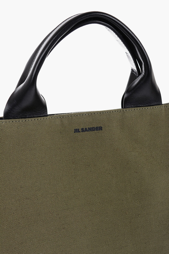 Jil Sander Canvas Shopper Bag with Leather Handles