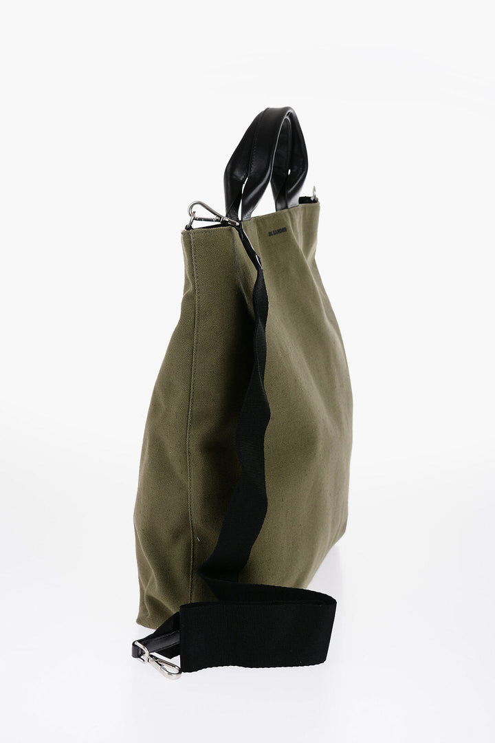 Jil Sander Canvas Shopper Bag with Leather Handles