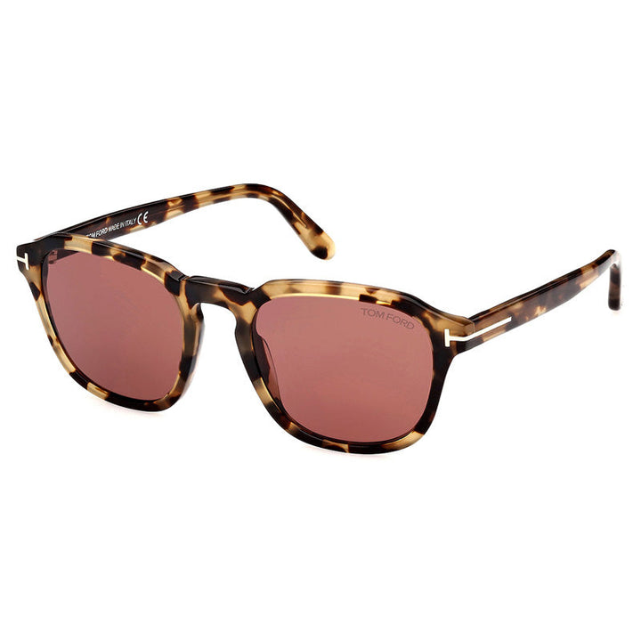 Tom Ford Sunglasses Round Full Rim, Shiny Light Tokyo Havana Frame and Violet Lens FT093156S