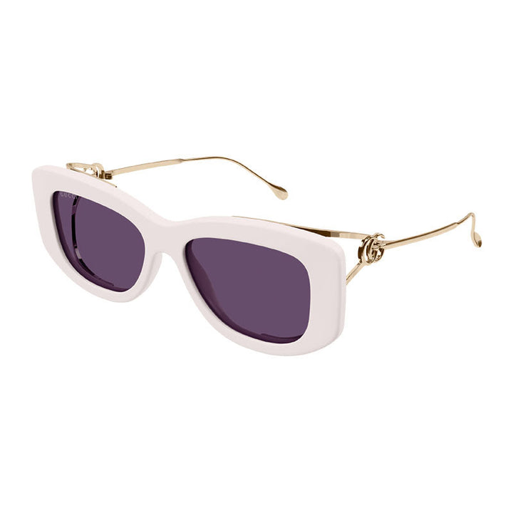 Gucci Sunglasses Rectangle Full Rim, Ivory/Gold Frame and Violet Lens GG1566S003