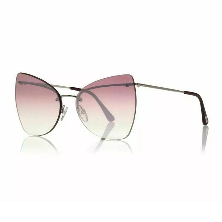 Tom Ford Butterfly Rimless, with a Silver frame and Violet Gradient Mirror lens.