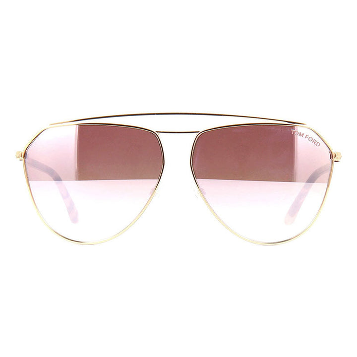 Tom Ford Aviator Full Rim, with a Shiny Gold/Pink Havana frame and Light Pink Mirror Gradient lens.