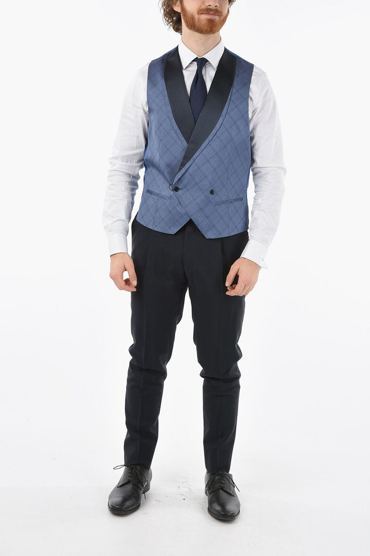 Corneliani Checked Silk ACADEMY CERIMONIA Double Breasted Waistcoat