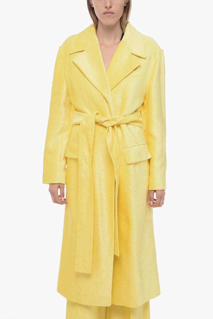 Victoria Beckham Chenille Coat with Raw-Cut Trims Details