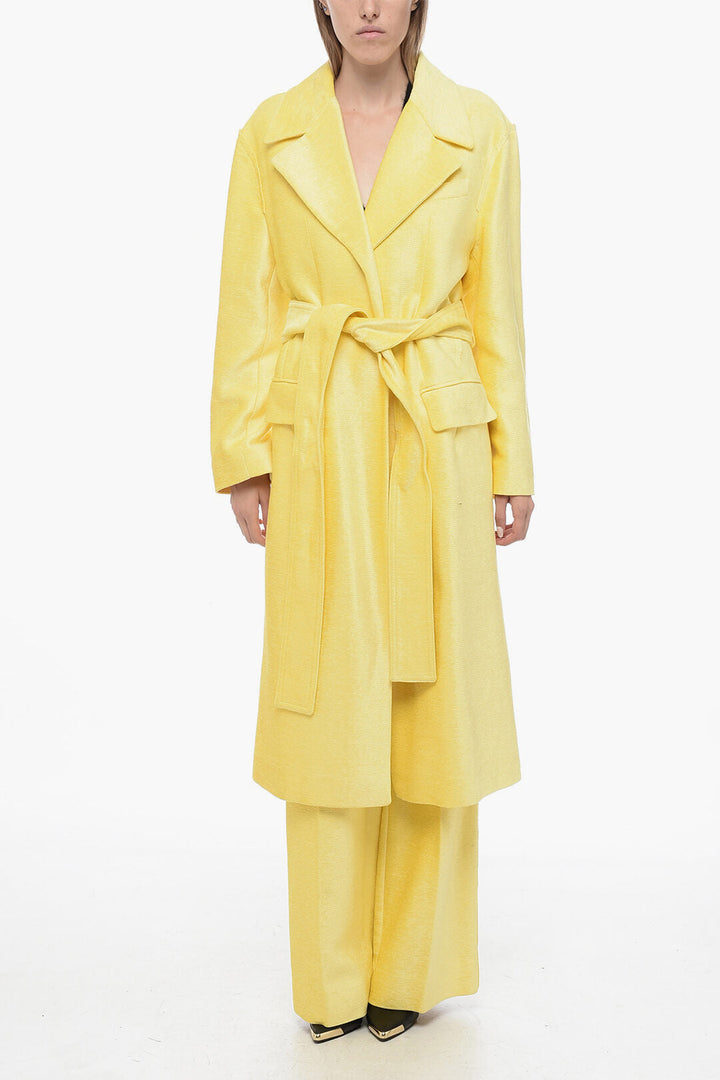 Victoria Beckham Chenille Coat with Raw-Cut Trims Details