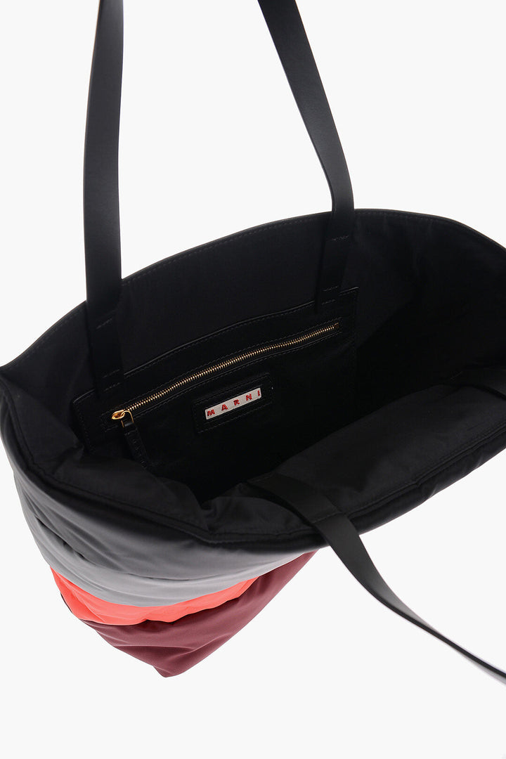 Marni Color Block Leather and Fabric Tote Bag