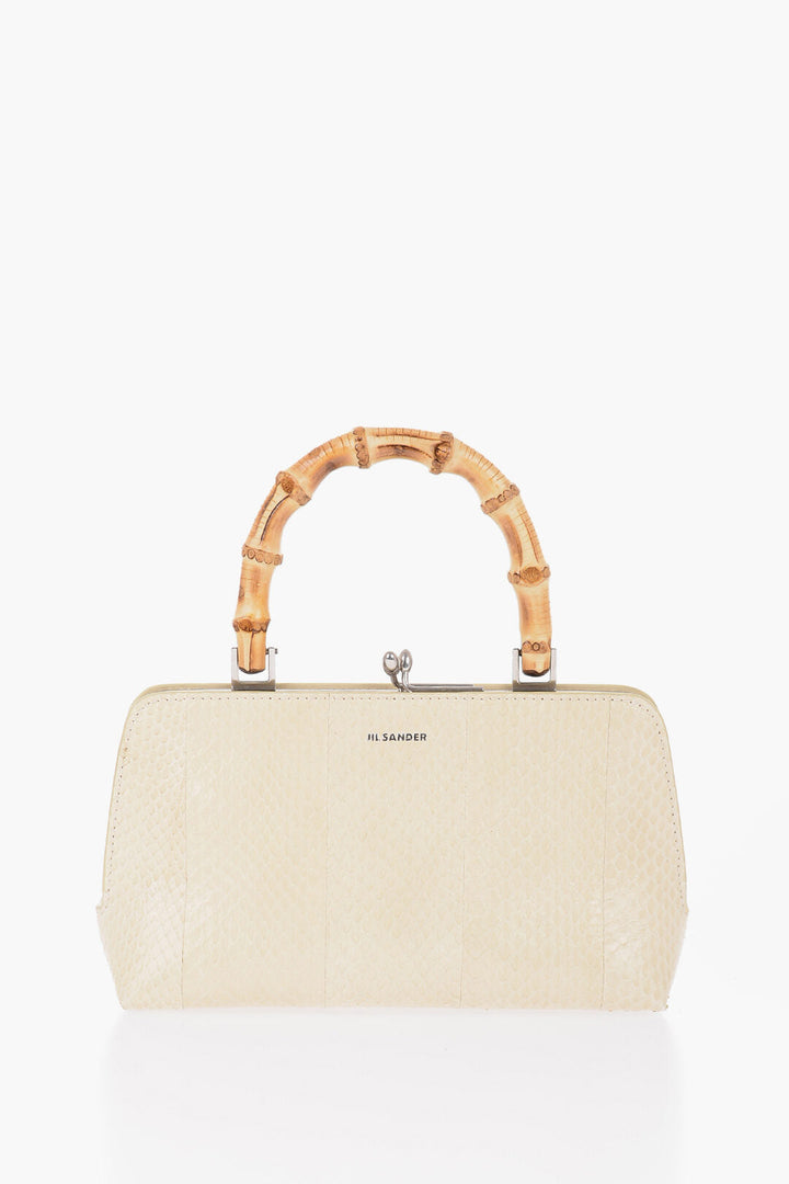 Jil Sander Coluber Skin Handbag with Bamboo Handle