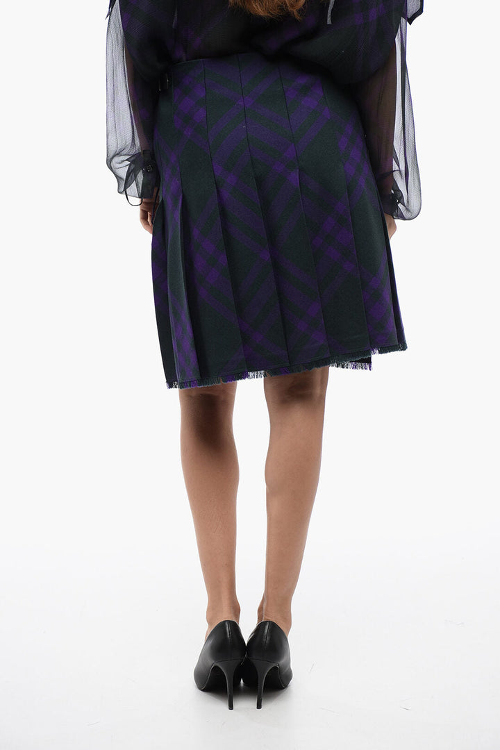 Burberry Cool Wool Pleated Skirt with Check Motif