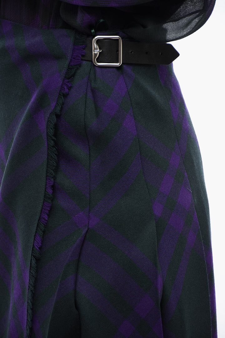 Burberry Cool Wool Pleated Skirt with Check Motif