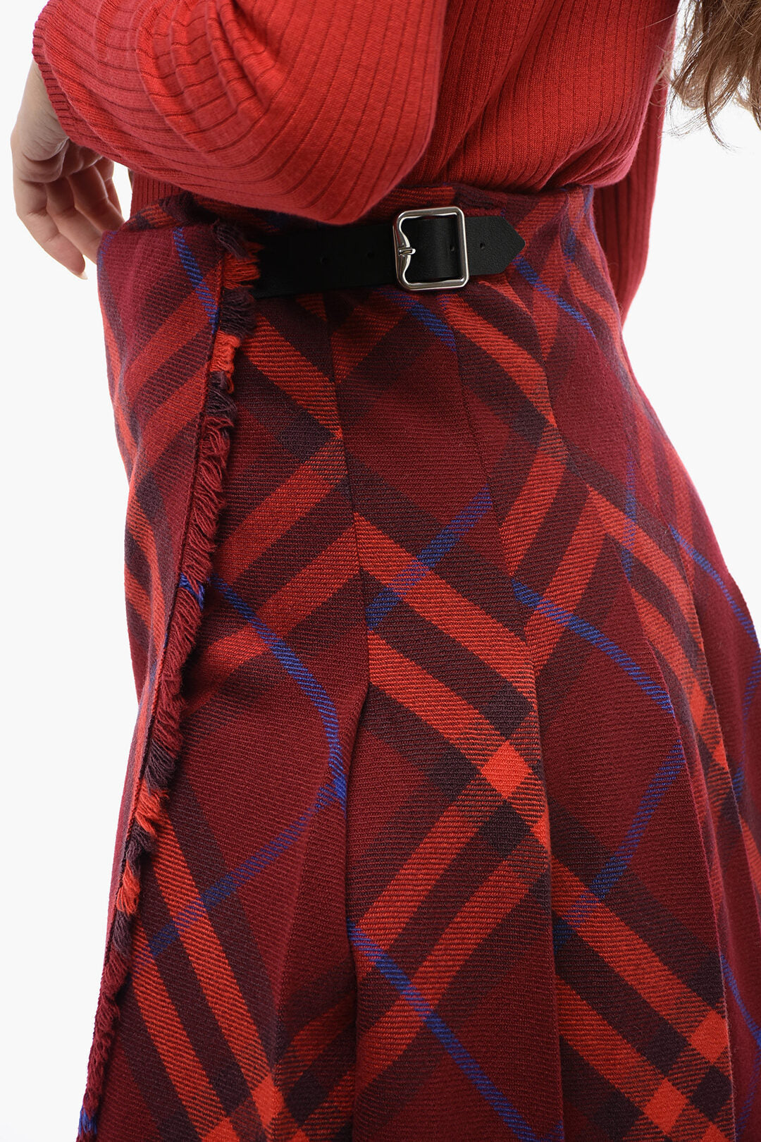 Burberry Cool Wool Pleated Skirt with Check Motif