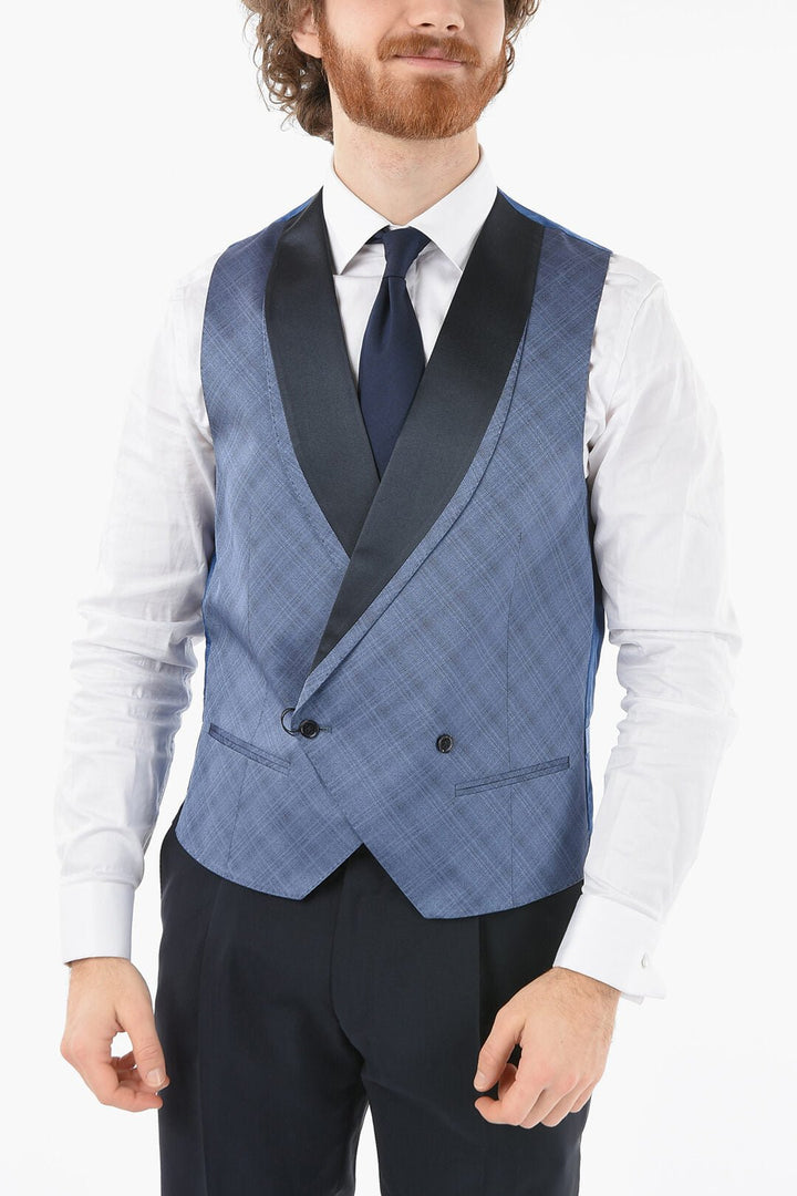 Other - Corneliani Checked Silk ACADEMY CERIMONIA Double Breasted Waistcoat - 8703010380491 - Ask Me Wear