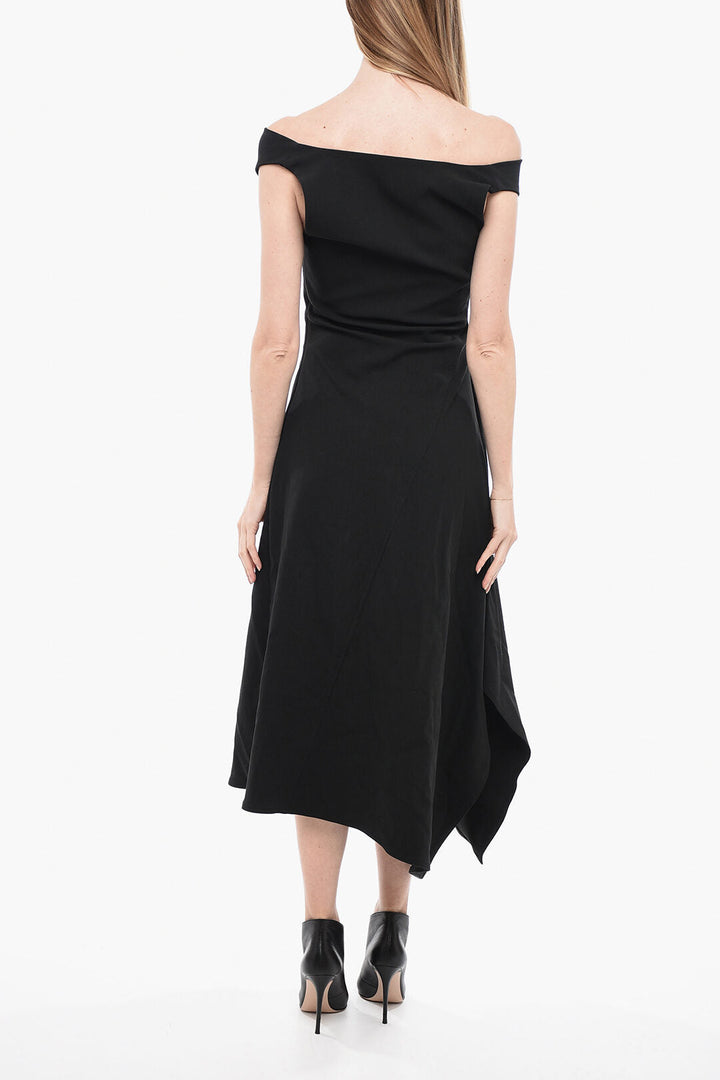 Bottega Veneta Cotton Asymmetric Dress with Draped Neckline