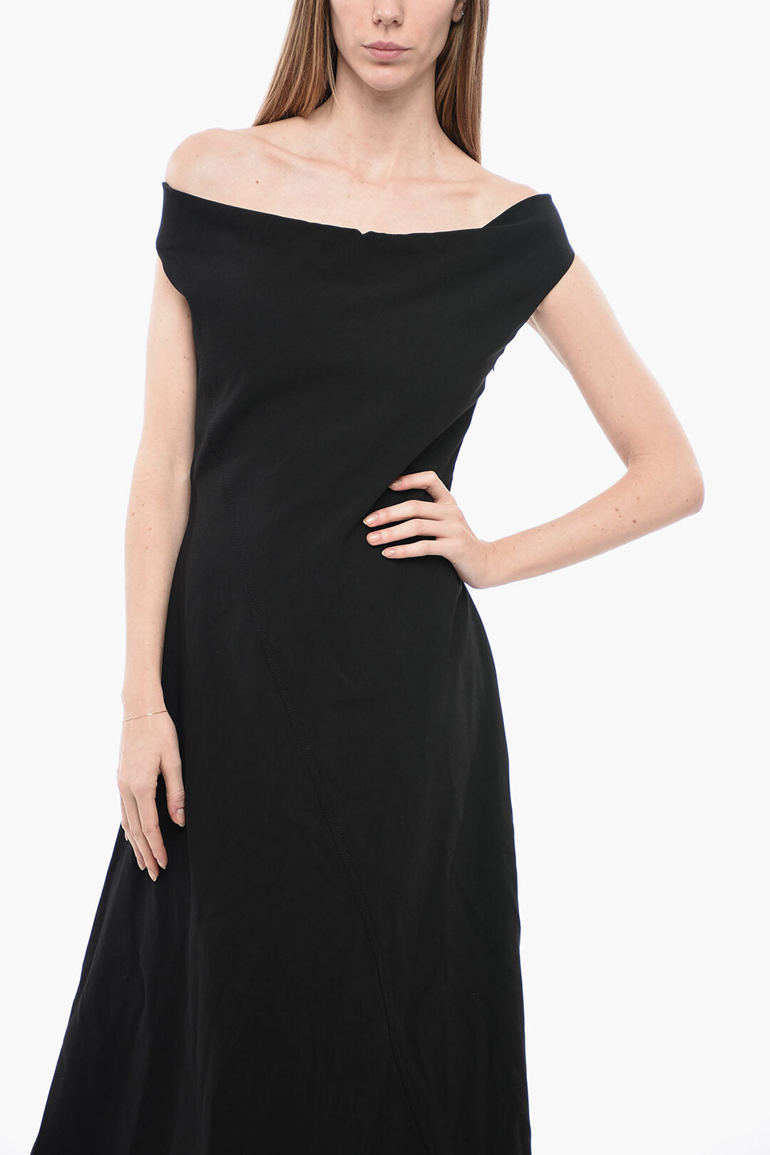 Bottega Veneta Cotton Asymmetric Dress with Draped Neckline