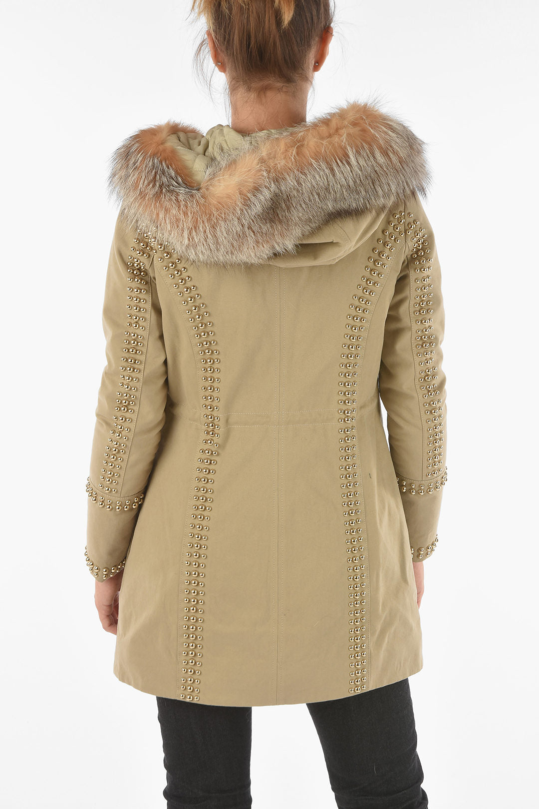 Philipp Plein COUTURE Studded Fox Fur Edged AMAZING FUR Parka