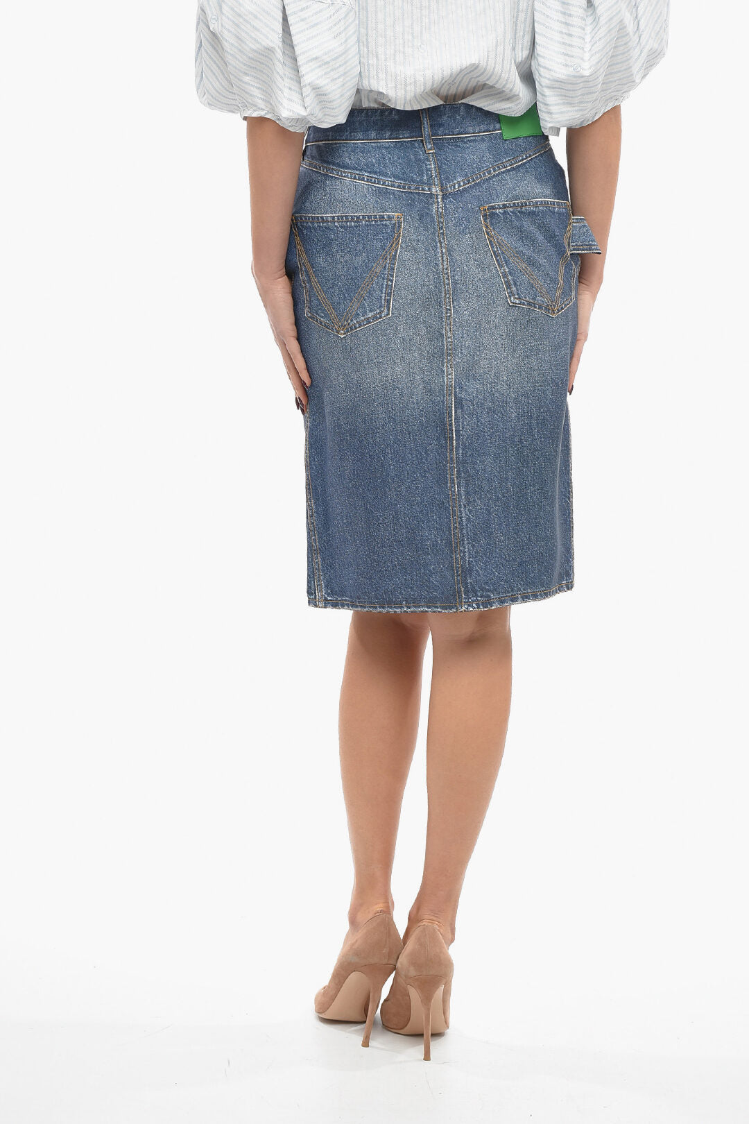 Bottega Veneta Crepe Denim Effect Mni Skirt with Front Slit