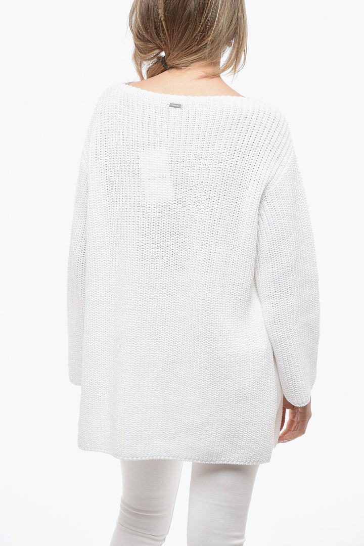 Salvatore Ferragamo Crew Neck Pure Cotton Sweater with Side Splits