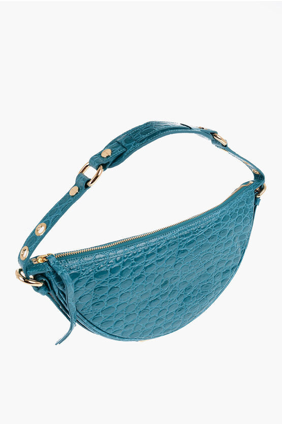 By Far Crocodile Effect Leather GIB Hobo Bag with Golden Details