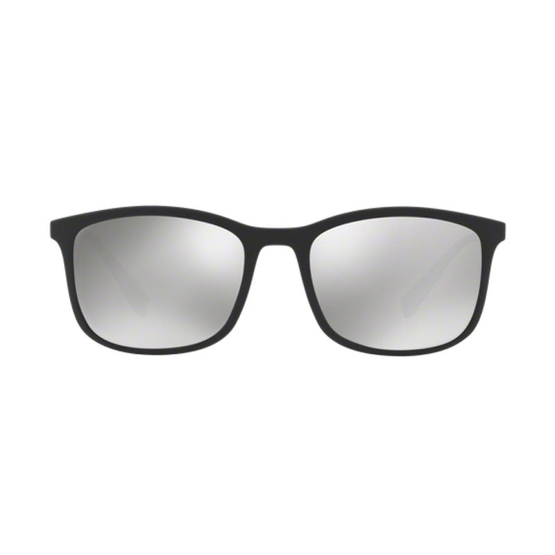 Prada Sport Sunglasses Rectangle Full Rim, Black Rubber Frame and Light Grey Mirror Silver Lens PS01TSDG02B0