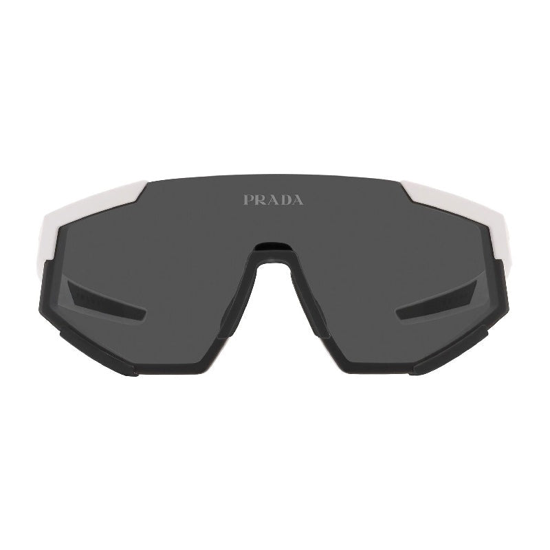 Prada Sport Sunglasses Shield Rimless, White Rubber Frame and Dark Grey Lens PS04WSFTWK06F