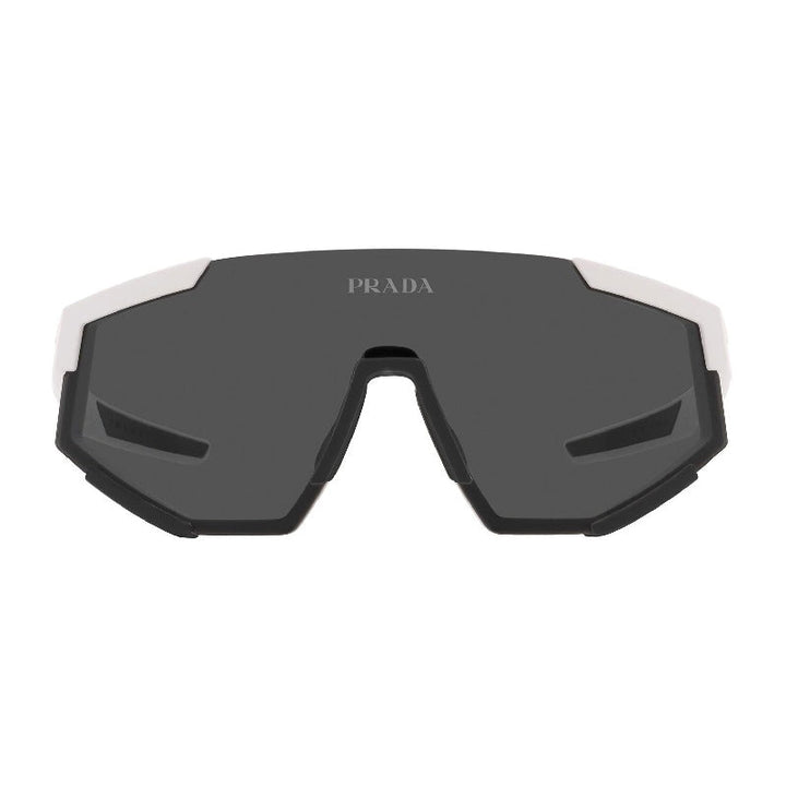 Prada Sport Sunglasses Shield Rimless, White Rubber Frame and Dark Grey Lens PS04WSFTWK06F