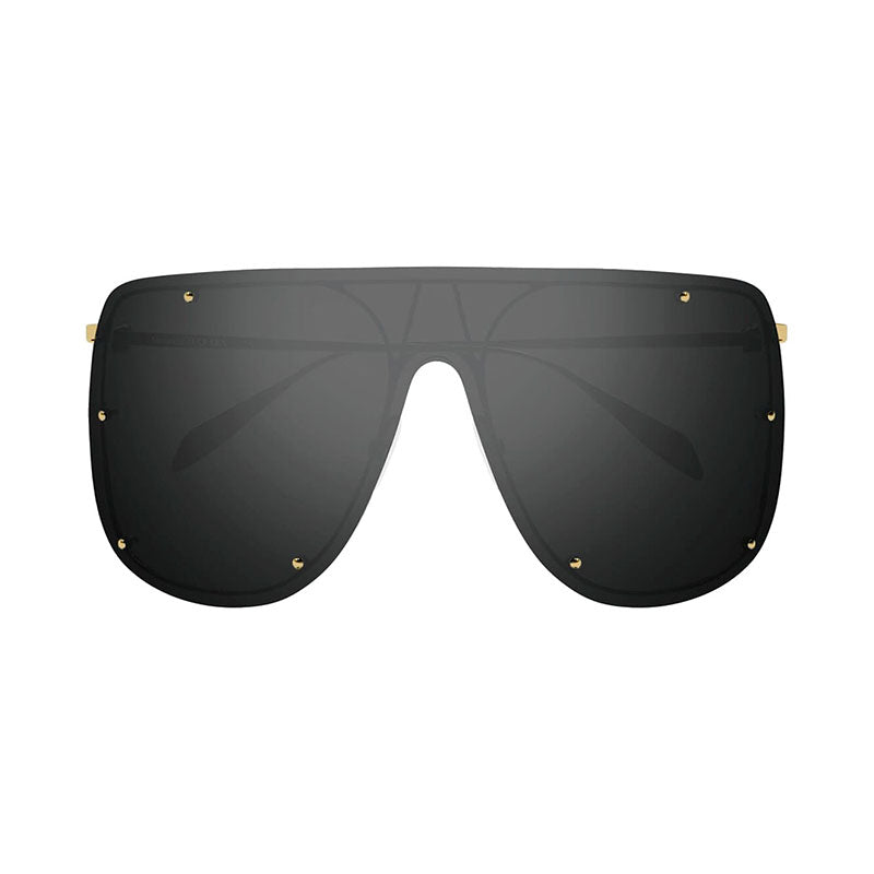Alexander McQueen Sunglasses Shield Rimless, Gold Frame and Grey with Silver Mirror Lens AM0313S001