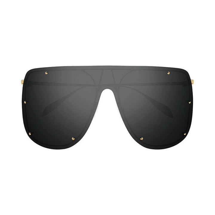 Alexander McQueen Sunglasses Shield Rimless, Gold Frame and Grey with Silver Mirror Lens AM0313S001