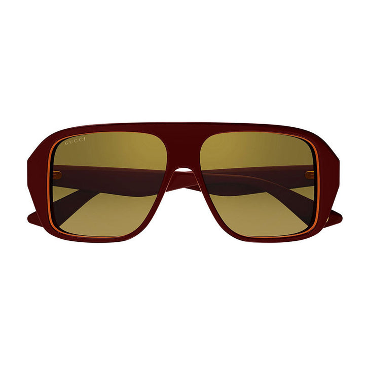 Gucci Sunglasses Aviator Full Rim, Red Orange Frame and Ocher Gradient with Mirror Gold Lens GG1615S003