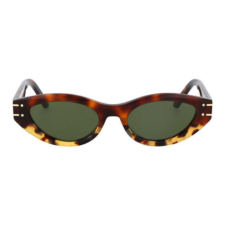 Dior Cat Eye Full Rim, with a Shiny Honey Havana frame and Green lens.