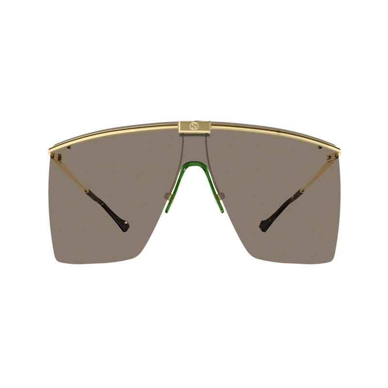 Gucci Sunglasses Shield Rimless, Gold Frame and Brown Lens GG1096S002