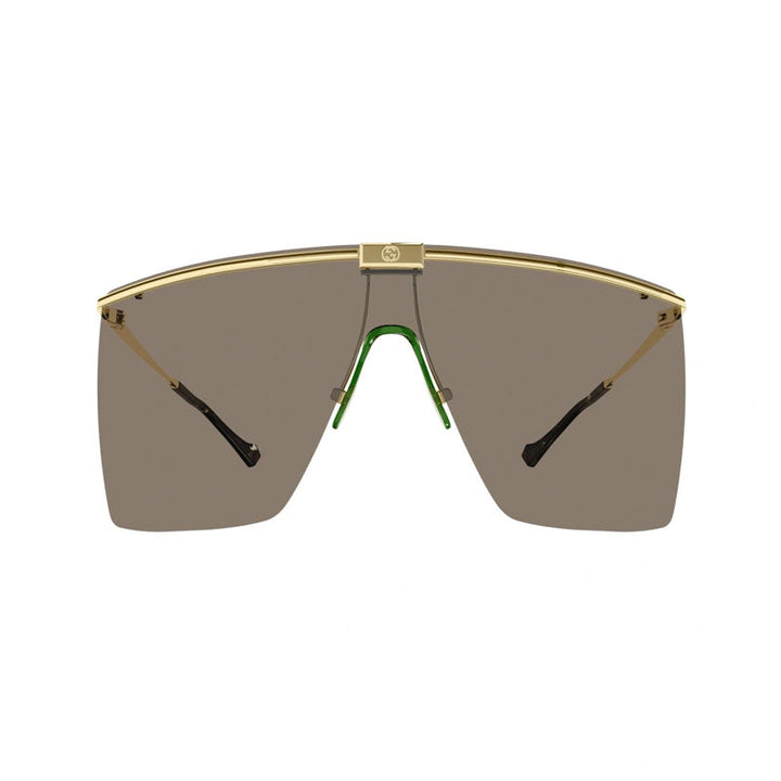 Gucci Sunglasses Shield Rimless, Gold Frame and Brown Lens GG1096S002