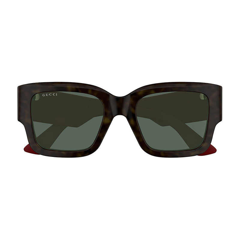 Gucci Sunglasses Square Full Rim, Havana/Red Frame and Green Lens GG1663S002