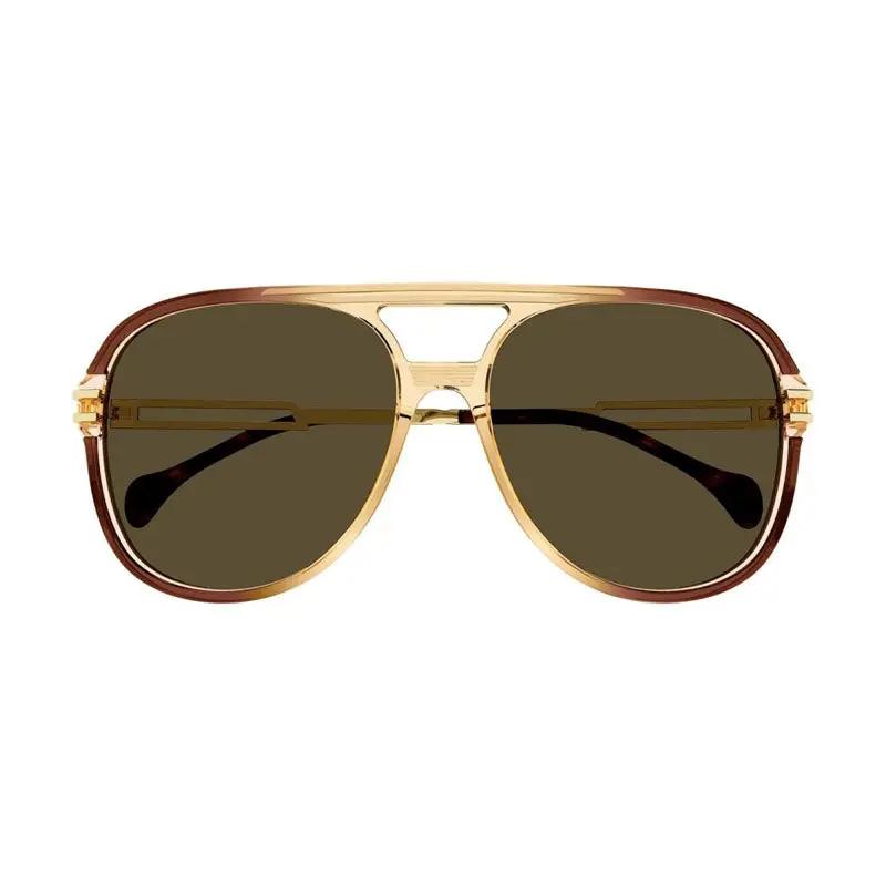 Gucci Sunglasses Aviator Full Rim, Transparent Brown Frame and Brown Lens