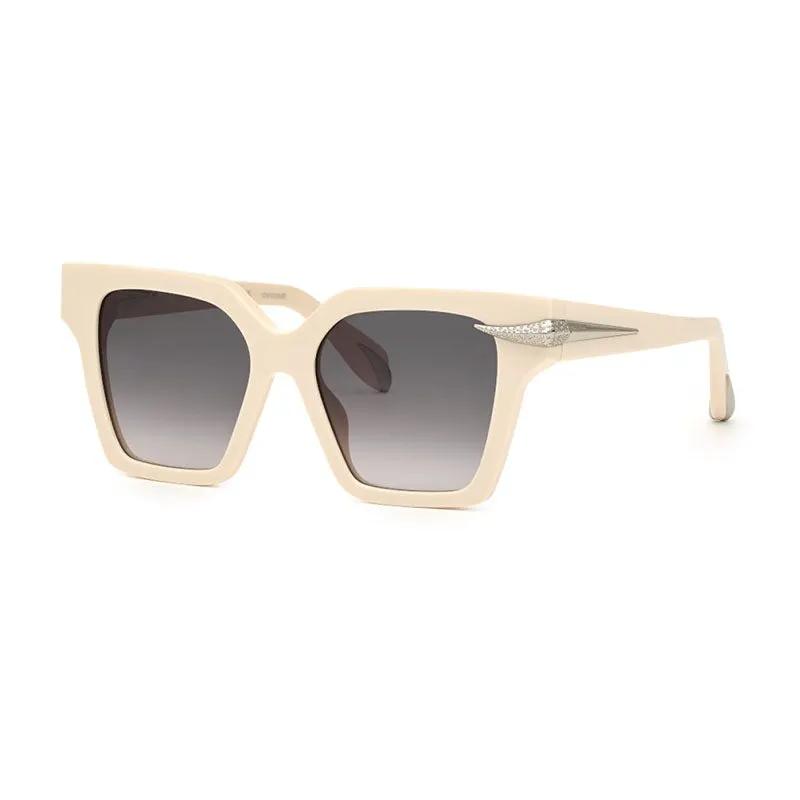 Roberto Cavalli Sunglasses Square Full Rim, Cream Beige Frame And Grey Gradient Lens Src002S09X7