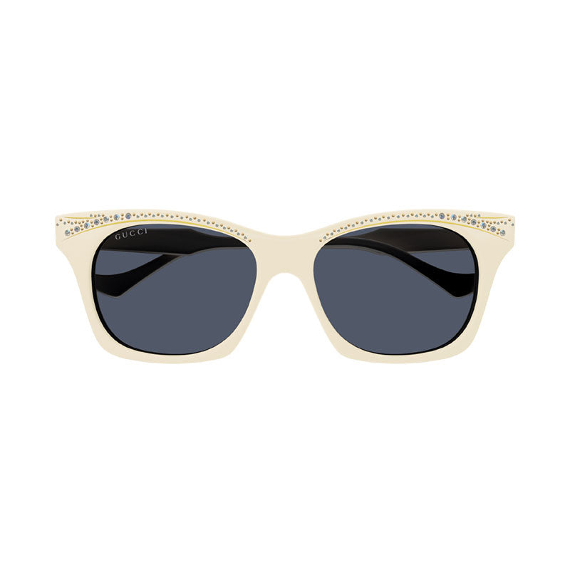 Gucci Sunglasses Square Full Rim, Ivory with Stones Frame and Blue Lens GG1299S004