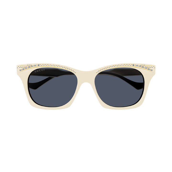Gucci Sunglasses Square Full Rim, Ivory with Stones Frame and Blue Lens GG1299S004