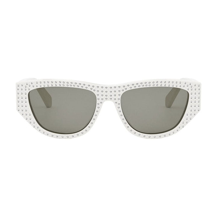 Celine Sunglasses Cat Eye Full Rim, Ivory with Crystal Stud Detail Frame and Grey Lens CL4278US25A