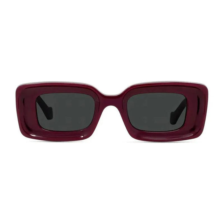 Loewe Sunglasses Rectangle Full Rim, Shiny Burgundy/gold Frame And Grey Lens