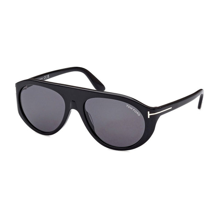 Tom Ford Aviator Full Rim, with a Shiny Black frame and Smoke lens.