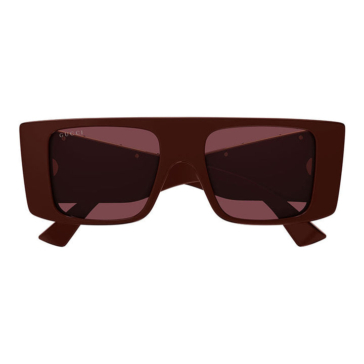 Gucci Square Full Rim, with a Burgundy frame and Red lens.