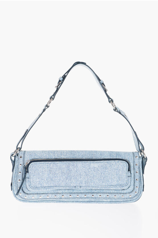 By Far Denim-Effect Leather MADDY Shoulder Bag with Studs