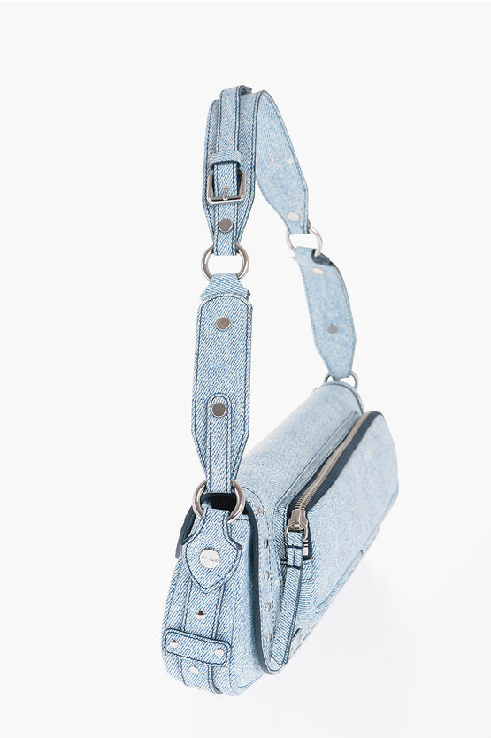 By Far Denim-Effect Leather MADDY Shoulder Bag with Studs