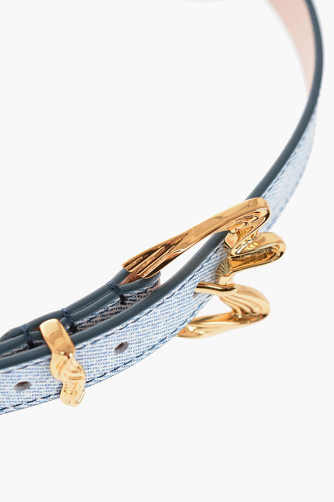 By Far Denim Effect Leather RIBBON Belt with Gold Curled Buckle 20m